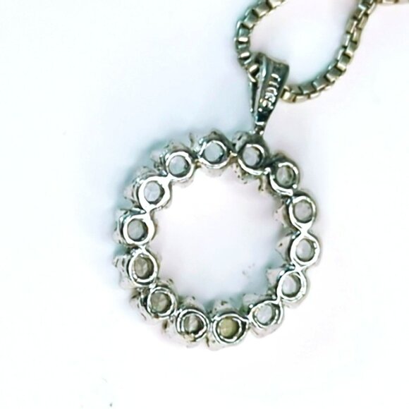 Vintage AGI Italian 925 Sterling Silver Necklace Circle Pendant With Crystals - Picture 5 of 5